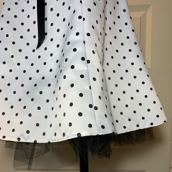 J McClintock Vintage White Satin Dress Tulle Black Polka-dot Retro 50s Sz 5 - Picture 5 of 13